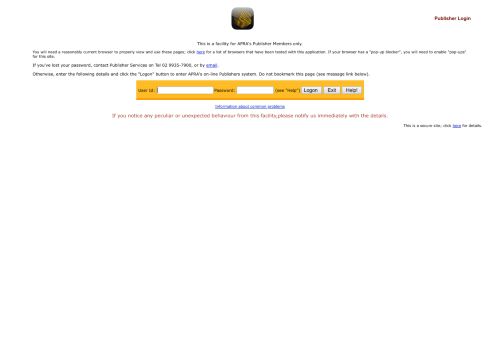 
                            6. [APRA CMS] Publisher Logon Page