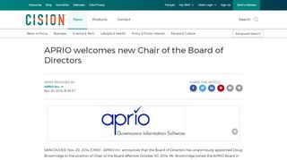 
                            12. APRIO welcomes new Chair of the Board of ... - Canada Newswire