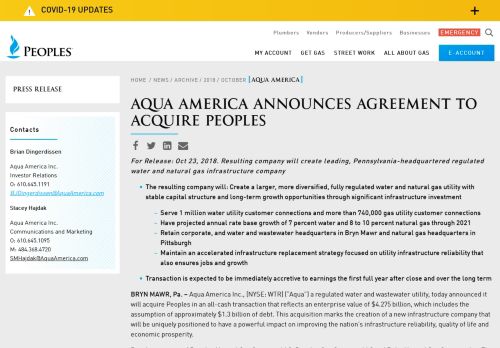 
                            7. Aqua America Announces Agreement to Acquire Peoples - Peoples Gas