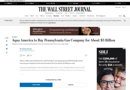 
                            12. Aqua America to Buy Pennsylvania Gas Company for About $3 Billion ...