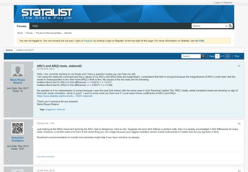 
                            13. AR(1) and AR(2) tests, xtabond2 - Statalist