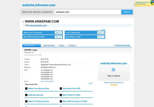 
                            1. arbspam.com at WI. ASPAM | Login - Website Informer