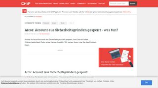 
                            2. Arcor: Account aus Sicherheitsgründen gesperrt - was tun? - CHIP