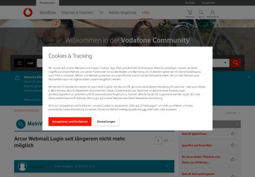 
                            4. Arcor Webmail Login seit längerem nicht mehr möglich - Vodafone ...