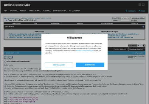 
                            8. Arcor will Problem nicht beheben?! - onlinekosten.de Forum