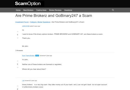 
                            2. Are Prime Brokerz and GoBinary247 a Scam - Investors Forum