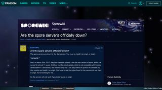 
                            12. Are the spore servers officially down? | SporeWiki | FANDOM ...