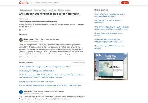 
                            8. Are there any SMS verification plugins for WordPress? - Quora