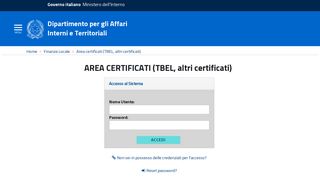 
                            1. AREA CERTIFICATI (TBEL, altri certificati) - Ministero dell'Interno