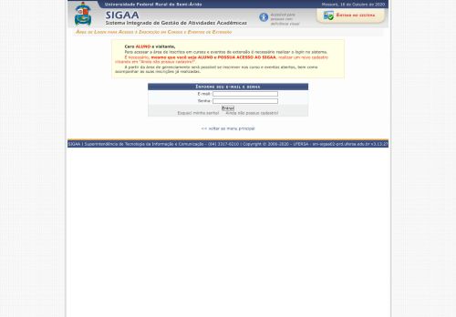 
                            5. Área de Login para Acesso à Inscrição em Cursos e ... - sigaa - Ufersa