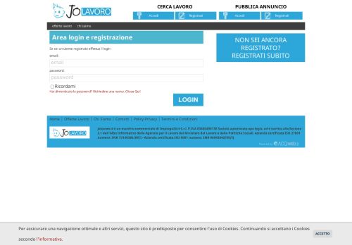 
                            1. Area login e registrazione - JoLavoro