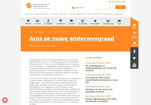 
                            2. Aros se nuwe onderwysgraad - Solidariteit WêreldSolidariteit Wêreld