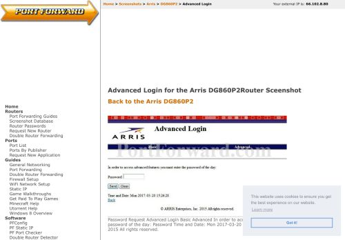 
                            11. Arris DG860P2 Advanced Login Router Screenshot - PortForward.com