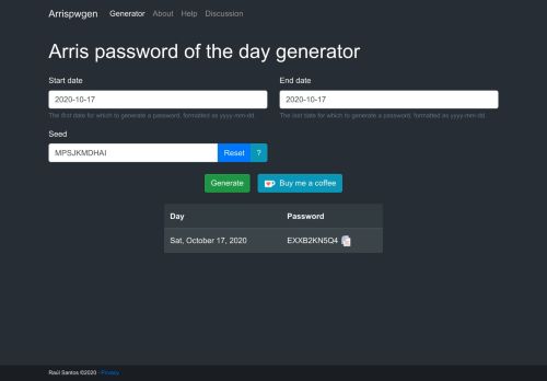 
                            7. Arris password of the day generator · Já não vou salvar o mundo