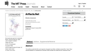 
                            6. Artfacts.Net | Leonardo | MIT Press Journals