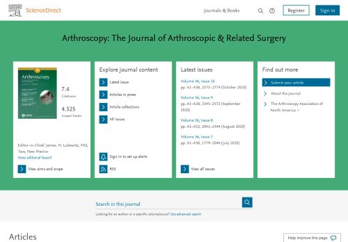 
                            6. Arthroscopy: The Journal of Arthroscopic & Related Surgery ...