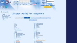
                            13. Artisten welche mit I beginnen - Liedertexte und Songtexte auf Lyrix.at