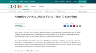 
                            10. Artprice: Artists Under Forty - Top 10 Ranking - Canada NewsWire