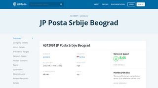 
                            10. AS13091 JP Posta Srbije Beograd - IPinfo IP Address Geolocation API