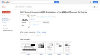 
                            7. ASET Annual Conference 2005: Proceedings of the 2005 ...