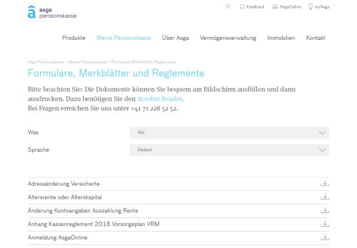 
                            6. Asga Pensionskasse - Formulare Merkblätter Reglemente