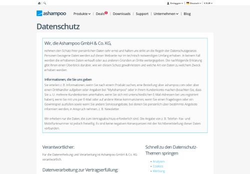 
                            12. Ashampoo® - Unternehmen - Datenschutz