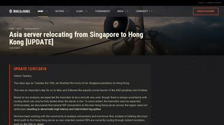 
                            12. Asia server relocating from Singapore to Hong Kong - WoT Asia