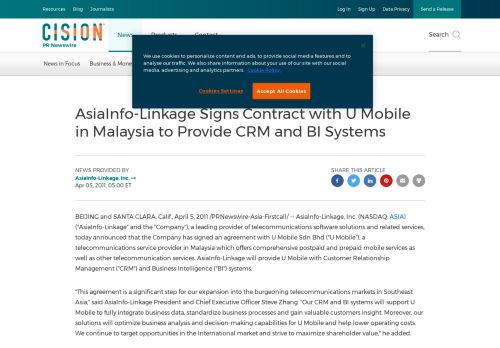 
                            6. AsiaInfo-Linkage Signs Contract with U Mobile in Malaysia ...