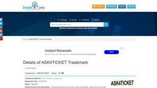 
                            12. ASK4TICKET Trademark Detail | Zauba Corp