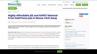
                            10. AskIITians Launches JEE and AIPMT Coaching Packages for Just Rs ...