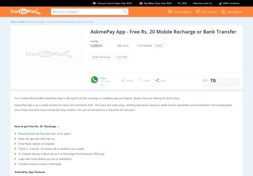 
                            4. AskmePay App - Free Rs. 20 Mobile Recharge or Bank Transfer at ...