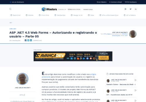 
                            10. ASP .NET 4.5 Web Forms – Autorizando e registrando o usuário ...