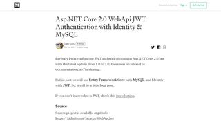 
                            13. Asp.NET Core 2.0 WebApi JWT Authentication with Identity & MySQL