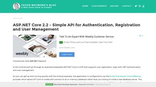 
                            11. ASP.NET Core 2.2 - Simple API for Authentication, Registration and ...