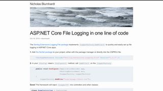 
                            13. ASP.NET Core File Logging in one line of code - Nicholas Blumhardt