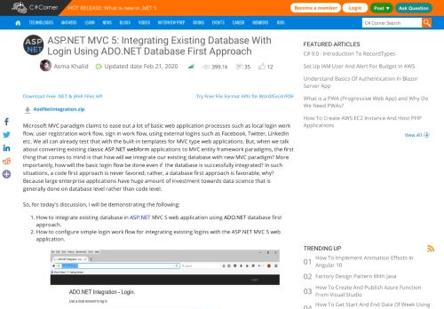 
                            10. ASP.NET MVC 5: Integrating Existing Database With Login Using ADO ...