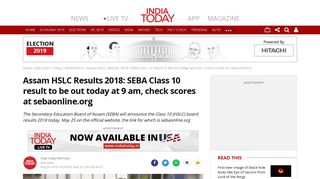 
                            9. Assam HSLC Results 2018: SEBA Class 10 result to be out today at 9 ...