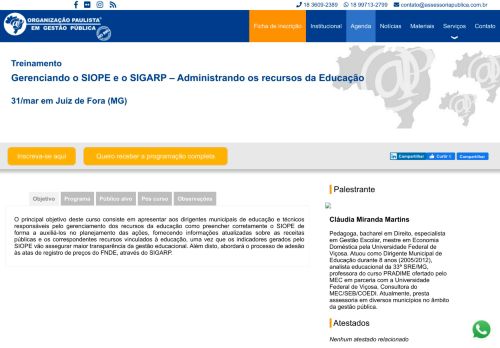 
                            8. Assessoria Pública | Treinamento: Gerenciando o SIOPE e o SIGARP ...