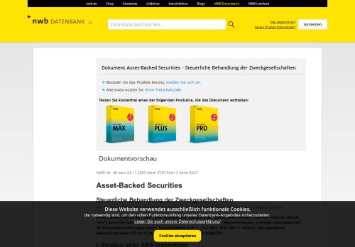 
                            11. Asset-Backed Securities - Steuerliche Behandlung ... - NWB Datenbank