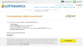 
                            6. Assistenza clienti e saldo movimenti, Lottomaticard - Lottomatica Italia ...