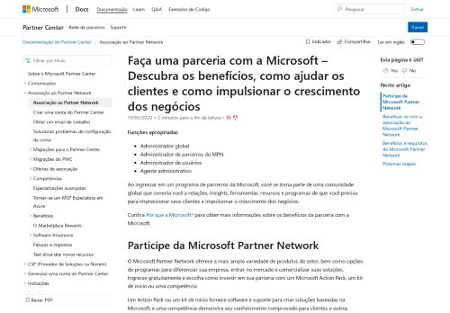 
                            3. Associação do Microsoft Partner Network | Microsoft Docs