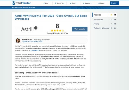 
                            6. Astrill VPN Reviews 2019 - Why 4.0 Stars? - vpnMentor