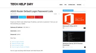 
                            8. ASUS Router Default Login Password Lists - Techhelpday