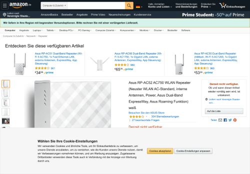 
                            12. Asus RP-AC52 AC750 WLAN Repeater weiß: Amazon.de: Computer ...