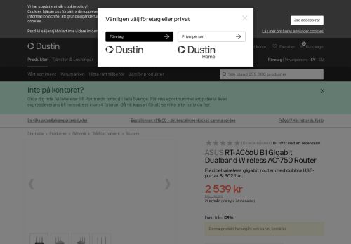 
                            11. ASUS Rt-AC66u B1 Gigabit Dualband Wireless AC1750 Router - Dustin