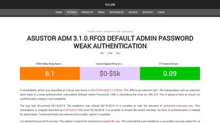 
                            12. ASUSTOR ADM 3.1.0.RFQ3 Default Admin Password weak ... - VulDB