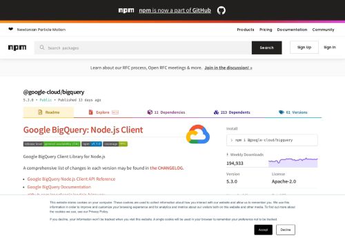 
                            9. @google-cloud/bigquery - npm