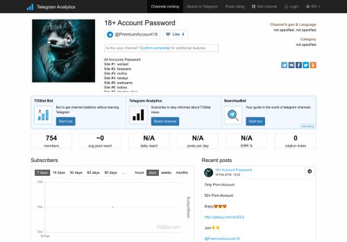 
                            10. @PremiumAccount18 - Channel statistics 18+ Account Password ...