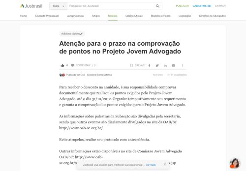 
                            7. Atenção para o prazo na comprovação de pontos no Projeto Jovem ...