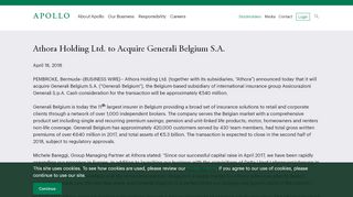 
                            13. Athora Holding Ltd. to Acquire Generali Belgium S.A. | Apollo Global ...